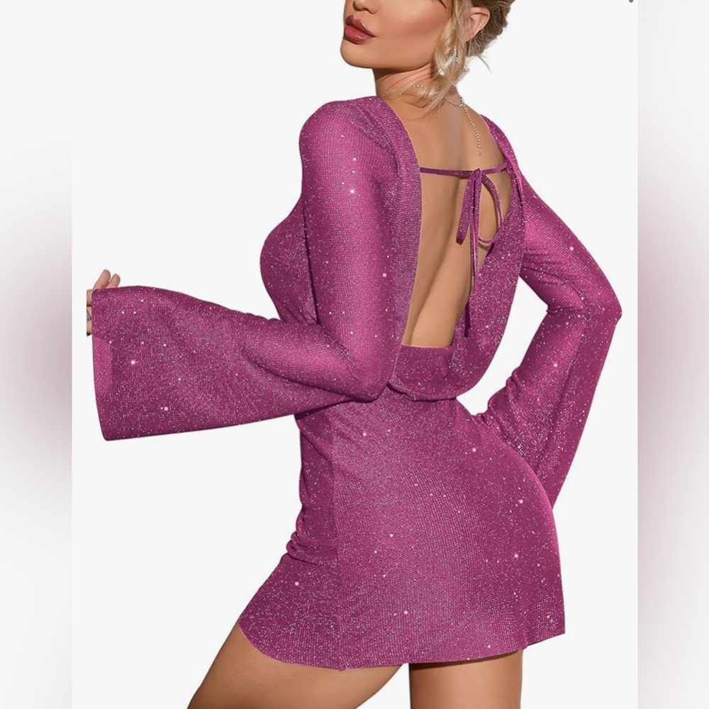 Pink backless sparkly mini dress size small